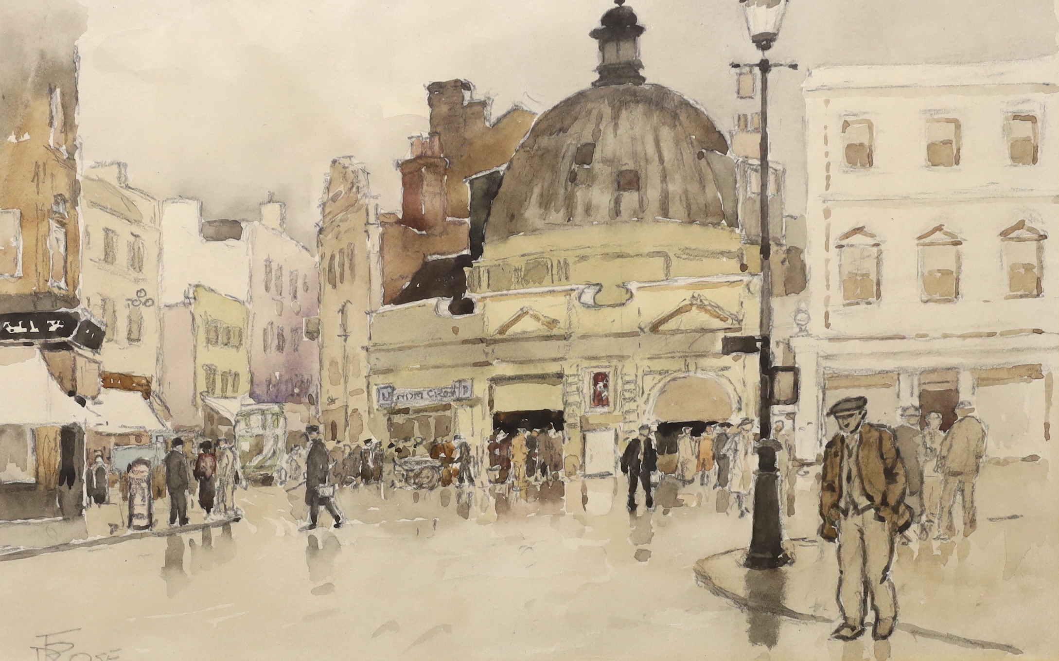 David Thomas Rose (1871-1964), watercolour, Street scene with figures, signed, 17 x 26cm